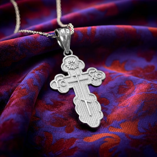 Sterling Silver Eastern Orthodox Cross Pendant Necklace