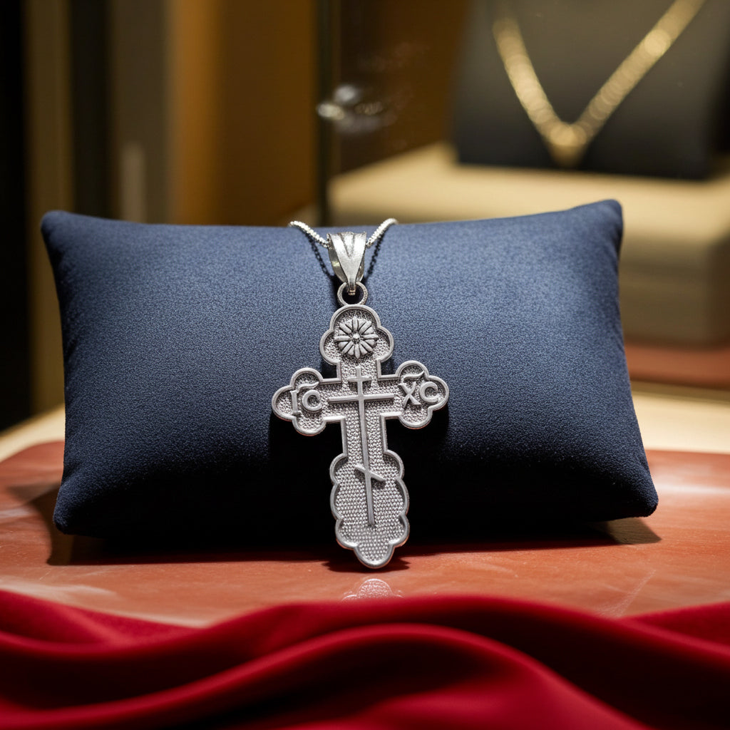 Gold Eastern Orthodox St. Olga Cross Pendant Necklace (yellow, white, rose, 2-tone gold, 10K, 14K)