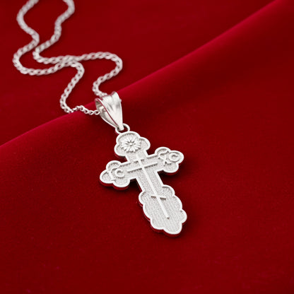 Sterling Silver Eastern Orthodox Cross Pendant Necklace