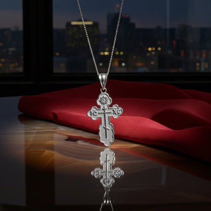 Sterling Silver Eastern Orthodox Cross Pendant Necklace