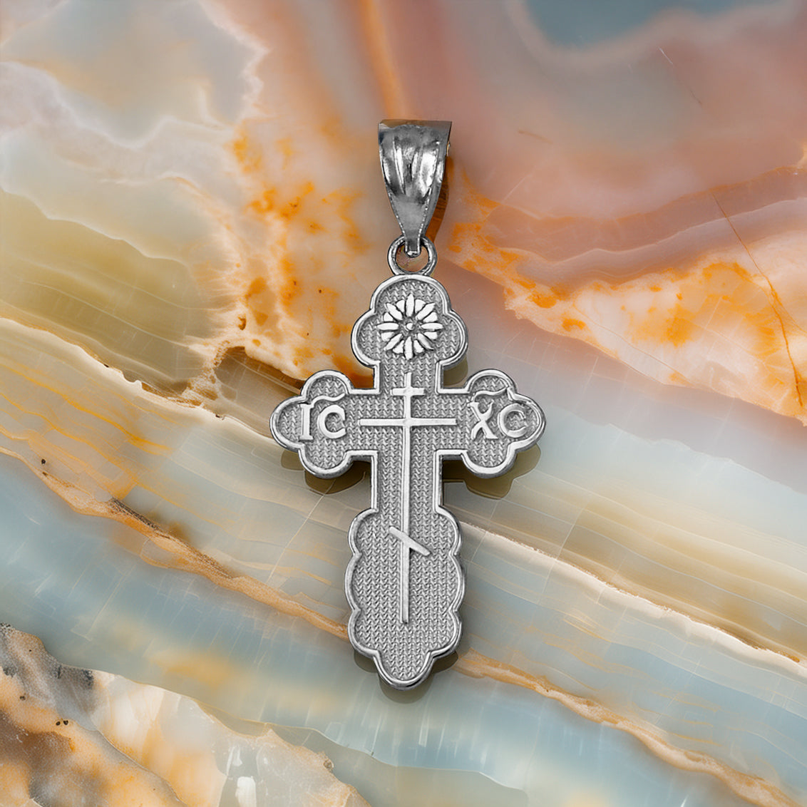 Sterling Silver Eastern Orthodox Cross Pendant Necklace