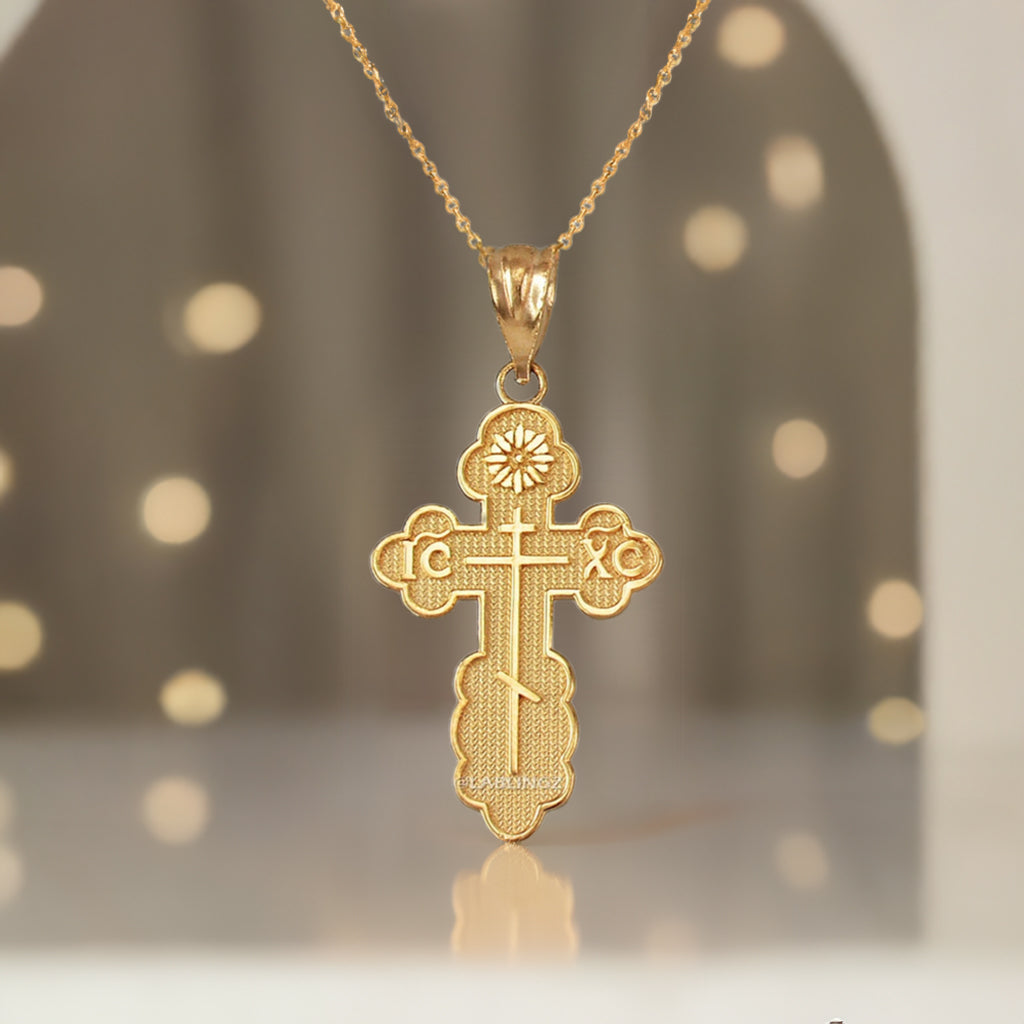 Gold Eastern Orthodox St. Olga Cross Pendant Necklace (yellow, white, rose, 2-tone gold, 10K, 14K)