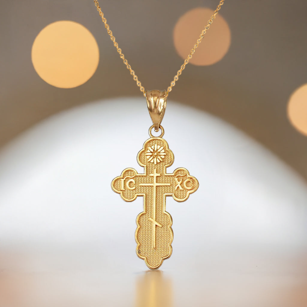 Gold Eastern Orthodox St. Olga Cross Pendant Necklace (yellow, white, rose, 2-tone gold, 10K, 14K)