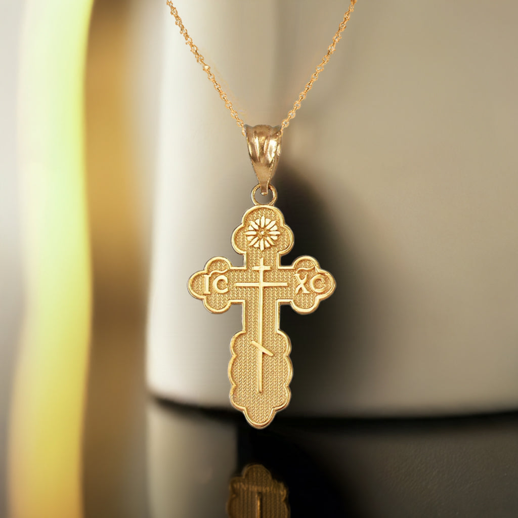 Gold Eastern Orthodox St. Olga Cross Pendant Necklace (yellow, white, rose, 2-tone gold, 10K, 14K)