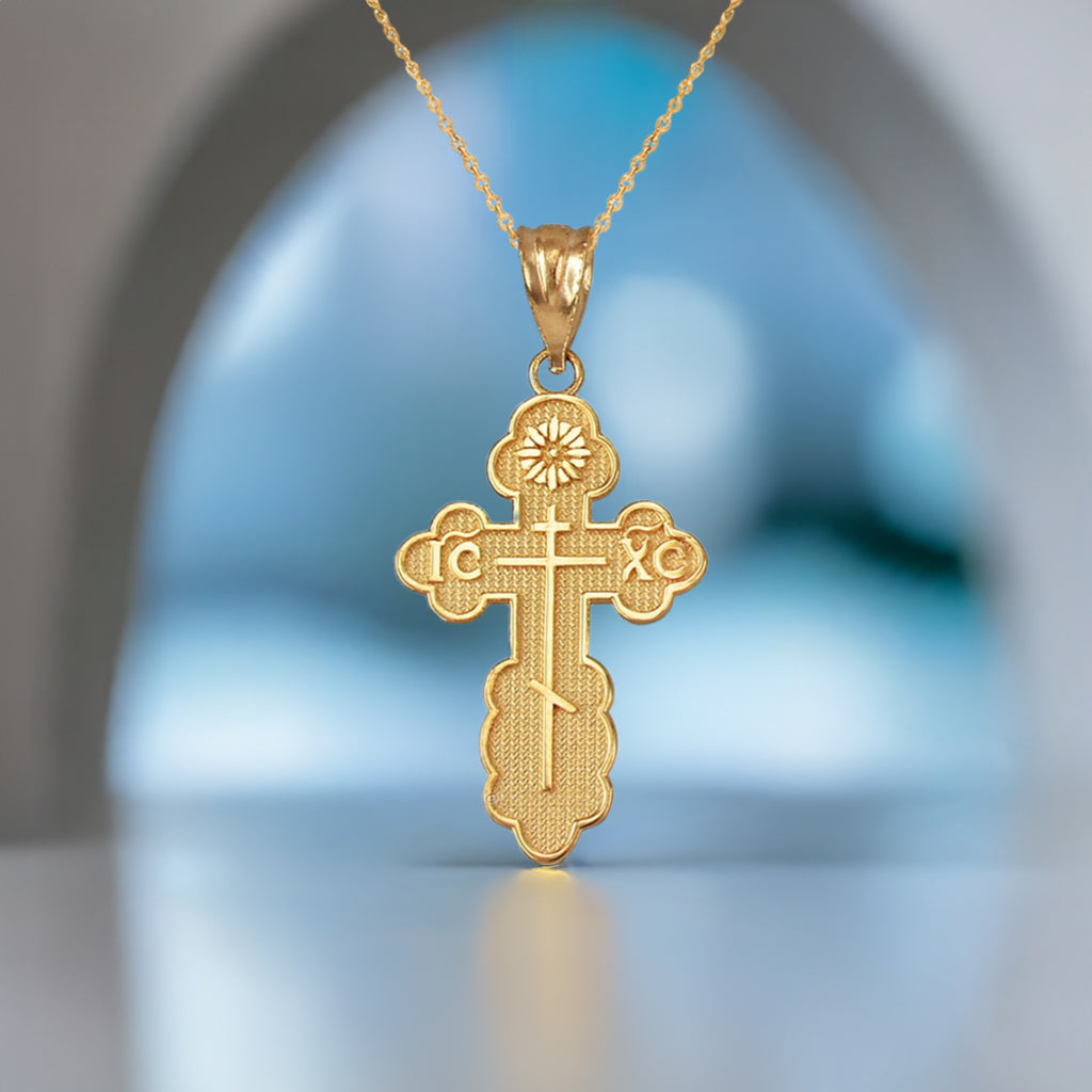 Gold Eastern Orthodox St. Olga Cross Pendant Necklace (yellow, white, rose, 2-tone gold, 10K, 14K)