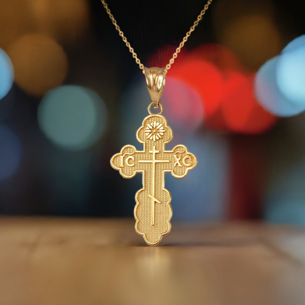 Gold Eastern Orthodox St. Olga Cross Pendant Necklace (yellow, white, rose, 2-tone gold, 10K, 14K)