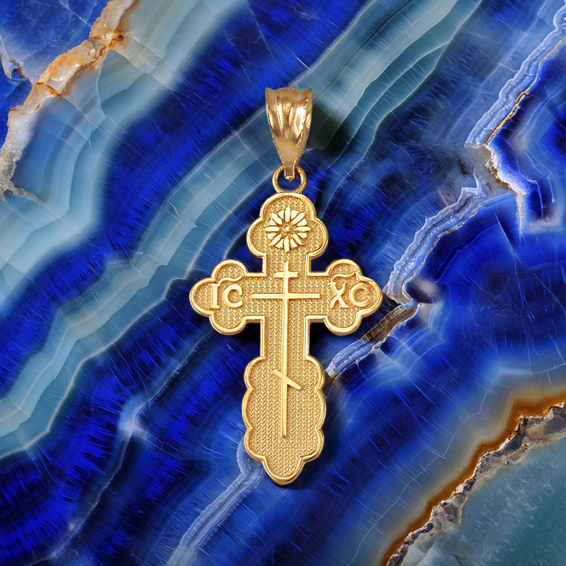 Gold Eastern Orthodox St. Olga Cross Pendant Necklace (yellow