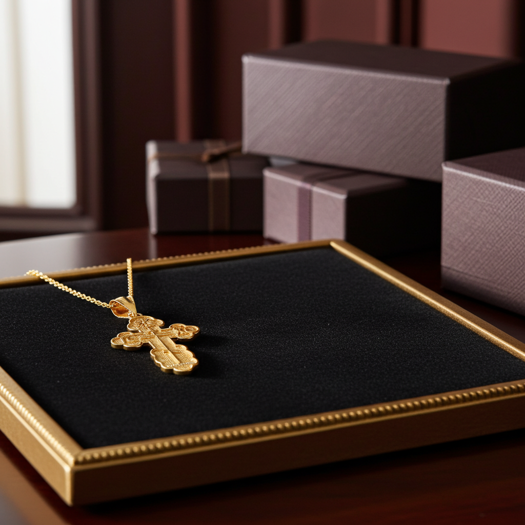 Gold Eastern Orthodox St. Olga Cross Pendant Necklace (yellow, white, rose, 2-tone gold, 10K, 14K)