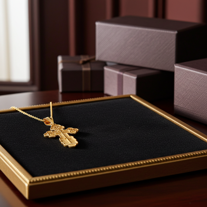 Gold Eastern Orthodox St. Olga Cross Pendant Necklace (yellow, white, rose, 2-tone gold, 10K, 14K)