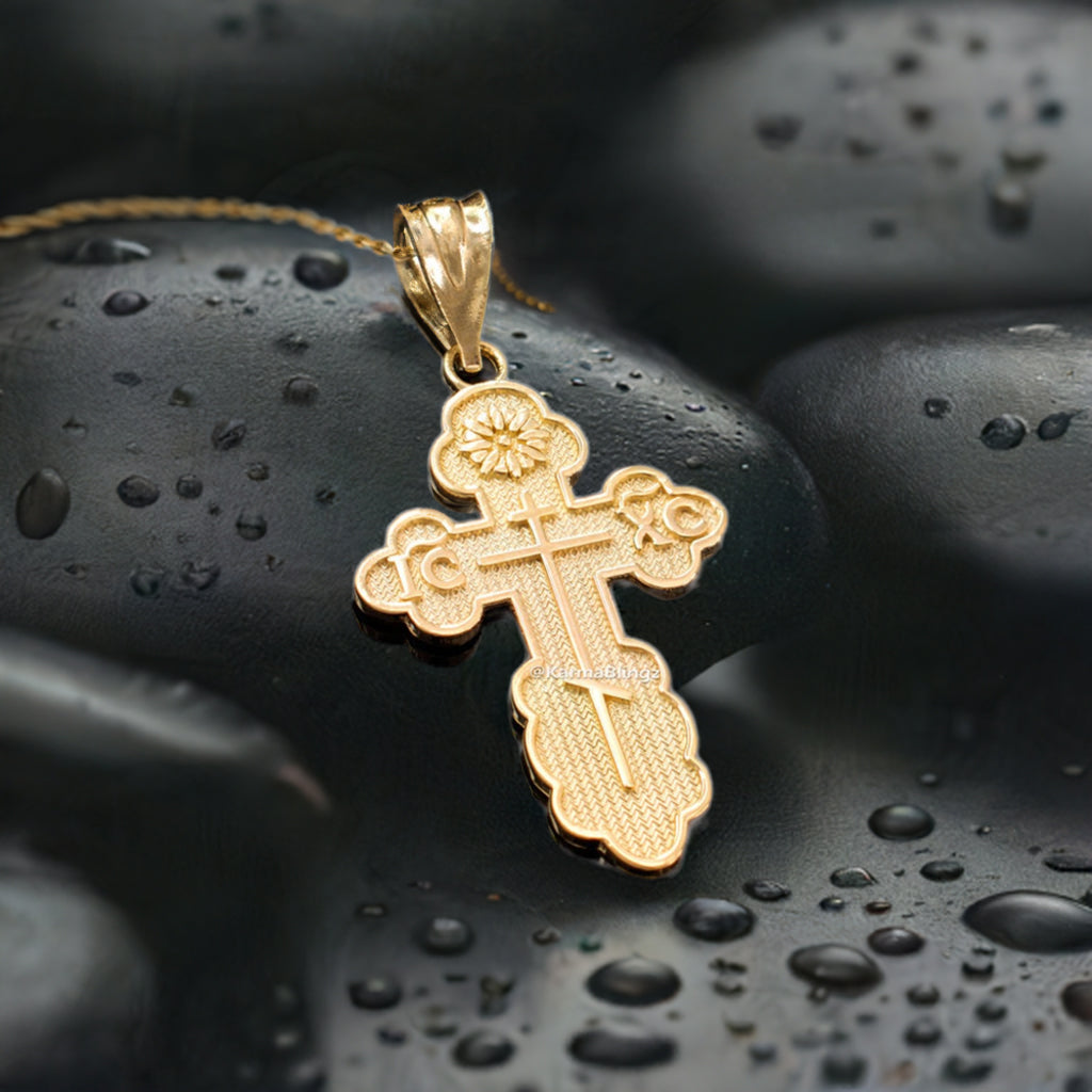 Gold Eastern Orthodox St. Olga Cross Pendant Necklace (yellow, white, rose, 2-tone gold, 10K, 14K)