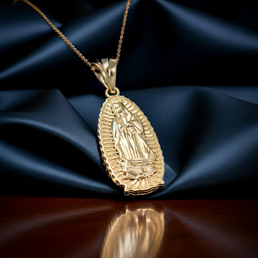 Gold Our Lady of Guadalupe Virgin Mary Pendant Necklace (10k, 14k, yellow, white, rose, 2-tone)