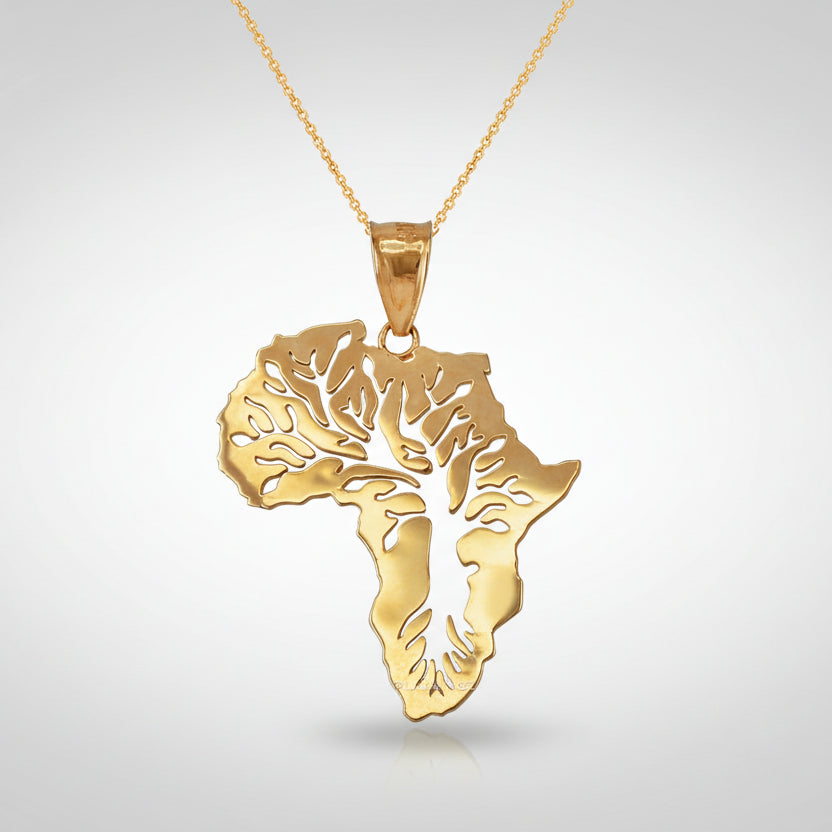 Gold Africa Tree of Life Pendant Necklace (10K, 14K, yellow, white, rose gold)
