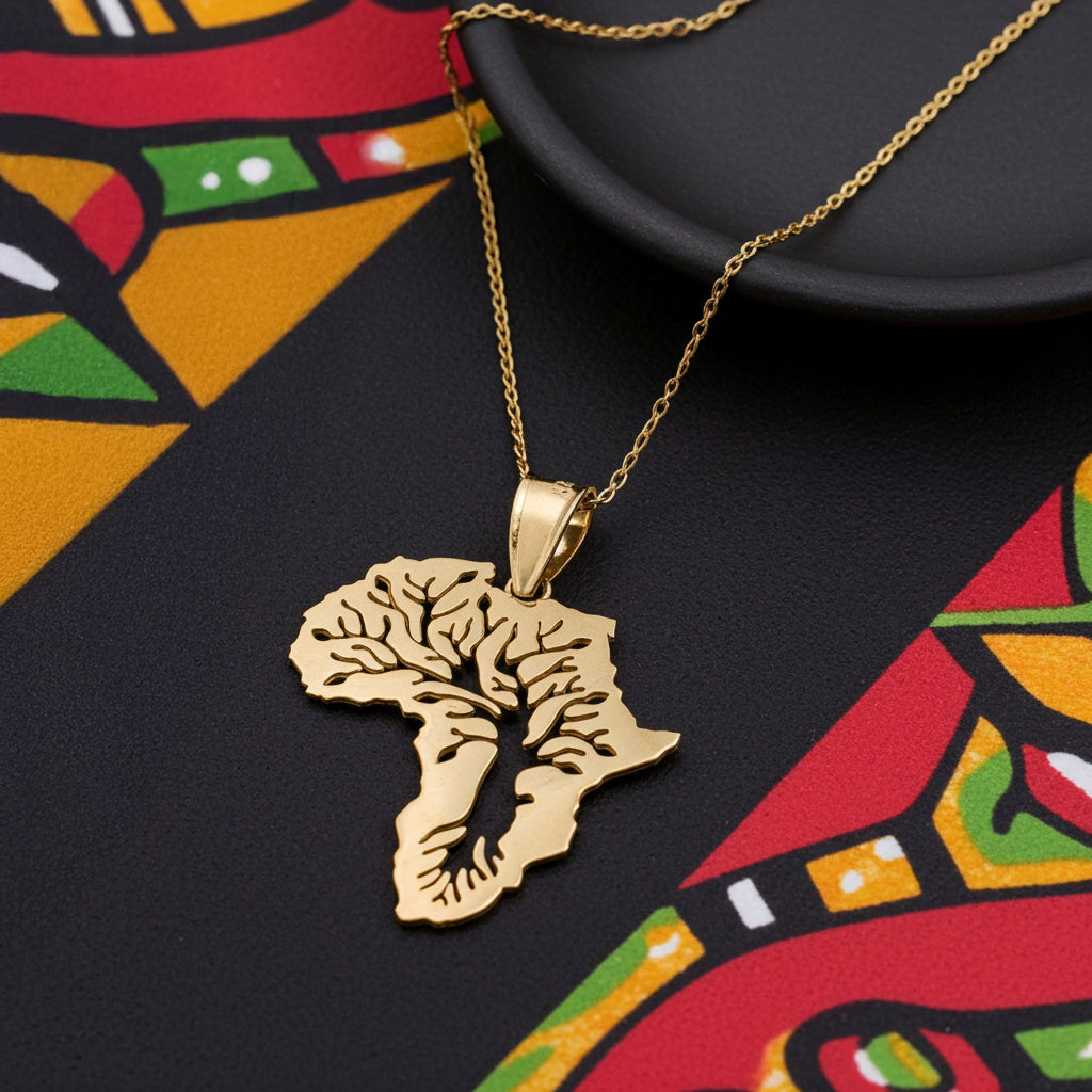 Gold Africa Tree of Life Pendant Necklace (10K, 14K, yellow, white, rose gold)