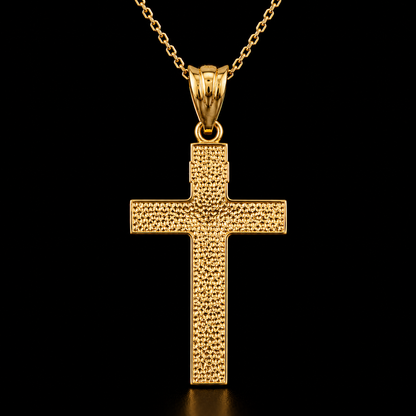 Rustic Wood Cross Pendant Necklace, 10K 14K Gold INRI Christian Cross