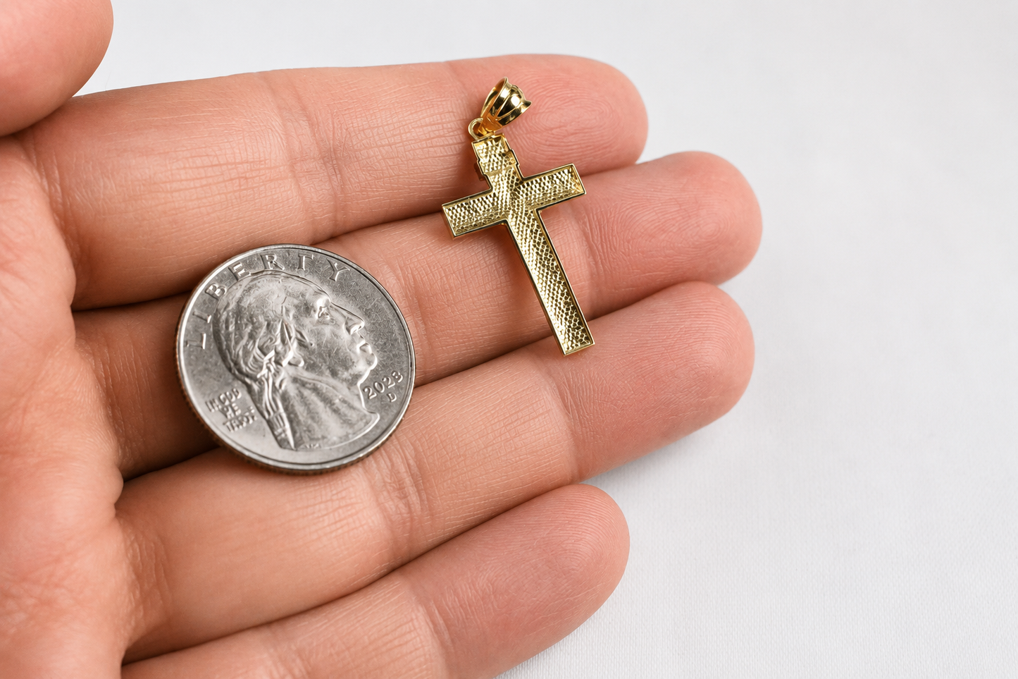 Rustic Wood Cross Pendant Necklace, 10K 14K Gold INRI Christian Cross
