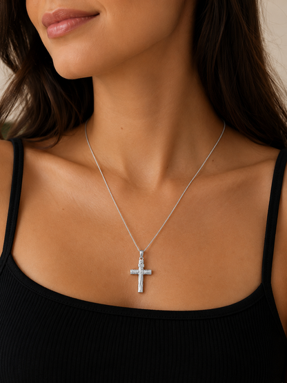 Rustic Wood Cross Pendant Necklace, 10K 14K Gold INRI Christian Cross