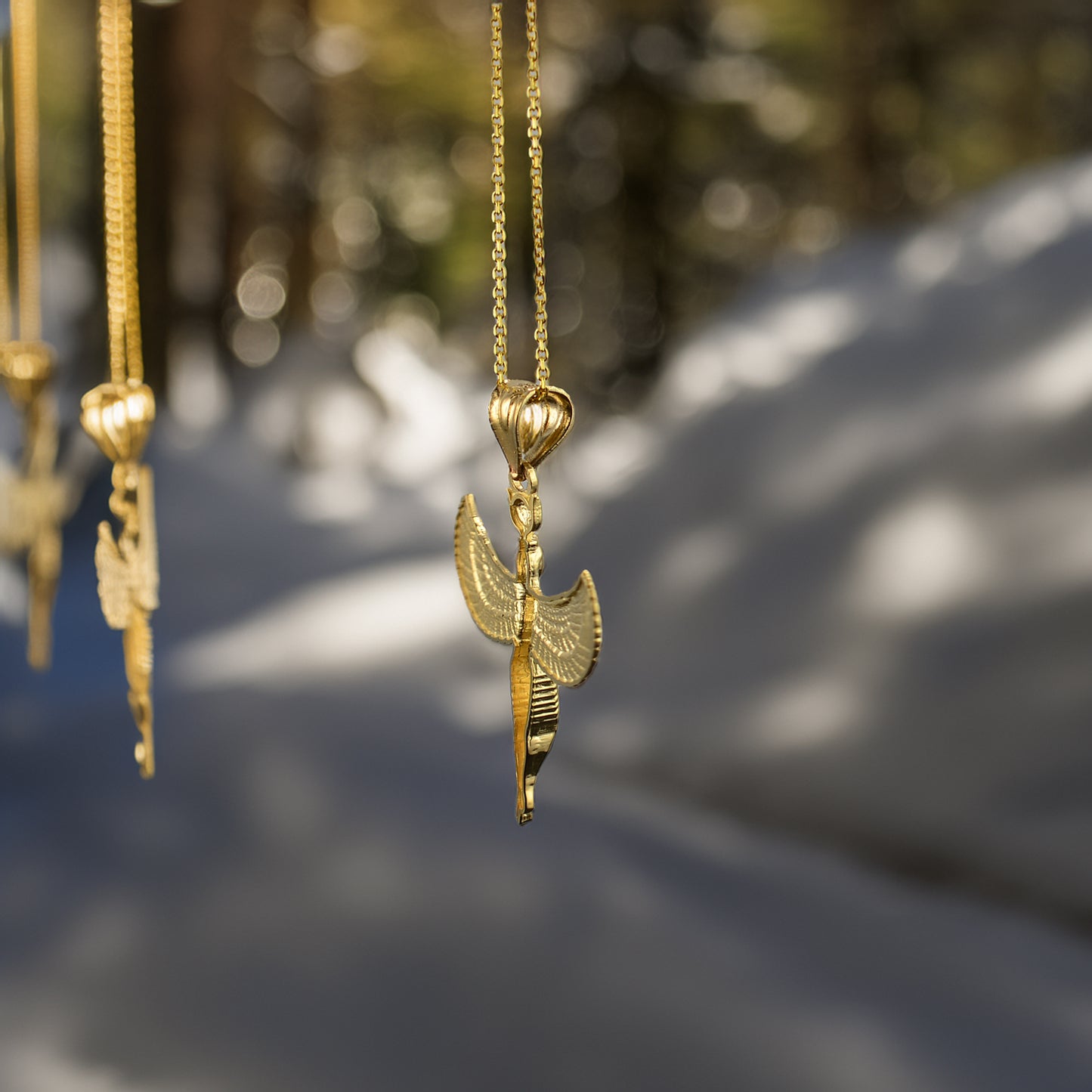 Gold Isis Egyptian Winged Goddess Pendant Necklace