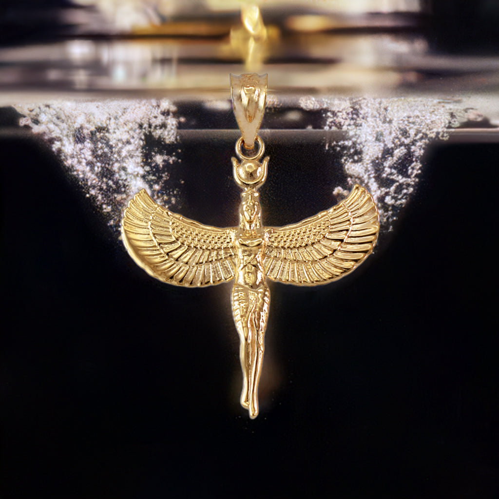 Gold Isis Egyptian Winged Goddess Pendant Necklace