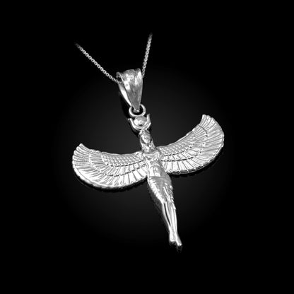 Egyptian Isis Standing Winged Goddess Gold Pendant Necklace