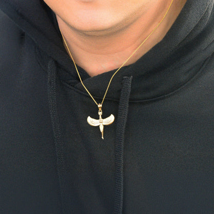 Egyptian Isis Standing Winged Goddess Gold Pendant Necklace