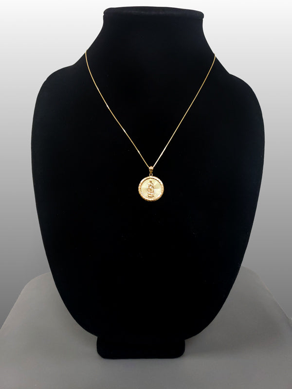 Gold Virgin Mary Guadalupe Medallion Pendant Necklace in 10K or 14K, Yellow, White, Rose, 2-Tone