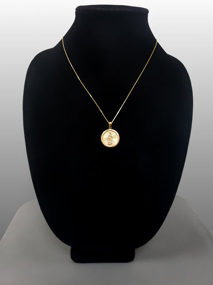 Gold Virgin Mary Guadalupe Medallion Pendant Necklace in 10K or 14K, Yellow, White, Rose, 2-Tone