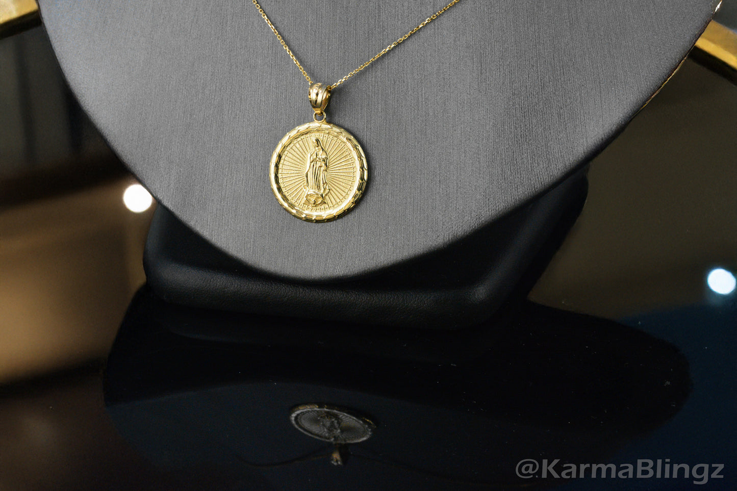 Gold Virgin Mary Guadalupe Medallion Pendant Necklace in 10K or 14K, Yellow, White, Rose, 2-Tone