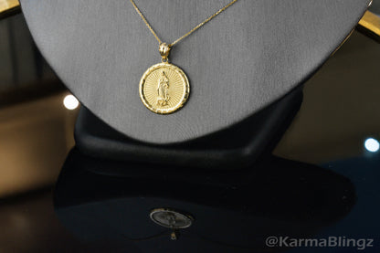 Gold Virgin Mary Guadalupe Medallion Pendant Necklace in 10K or 14K, Yellow, White, Rose, 2-Tone