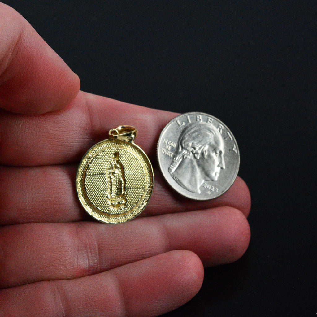 Gold Virgin Mary Guadalupe Medallion Pendant Necklace in 10K or 14K, Yellow, White, Rose, 2-Tone