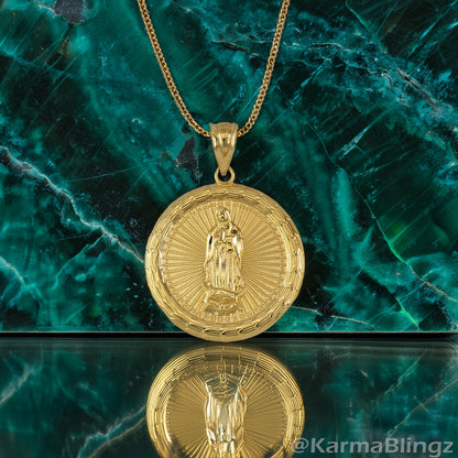 Gold Virgin Mary Guadalupe Medallion Pendant Necklace in 10K or 14K, Yellow, White, Rose, 2-Tone
