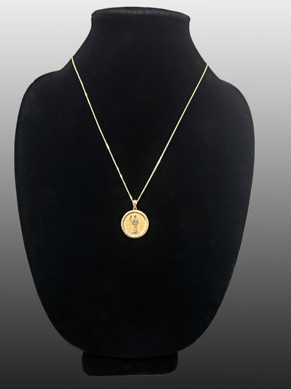 Gold Santa Muerte Medallion Pendant Necklace in 10K or 14K, Yellow, White, Rose, 2-Tone