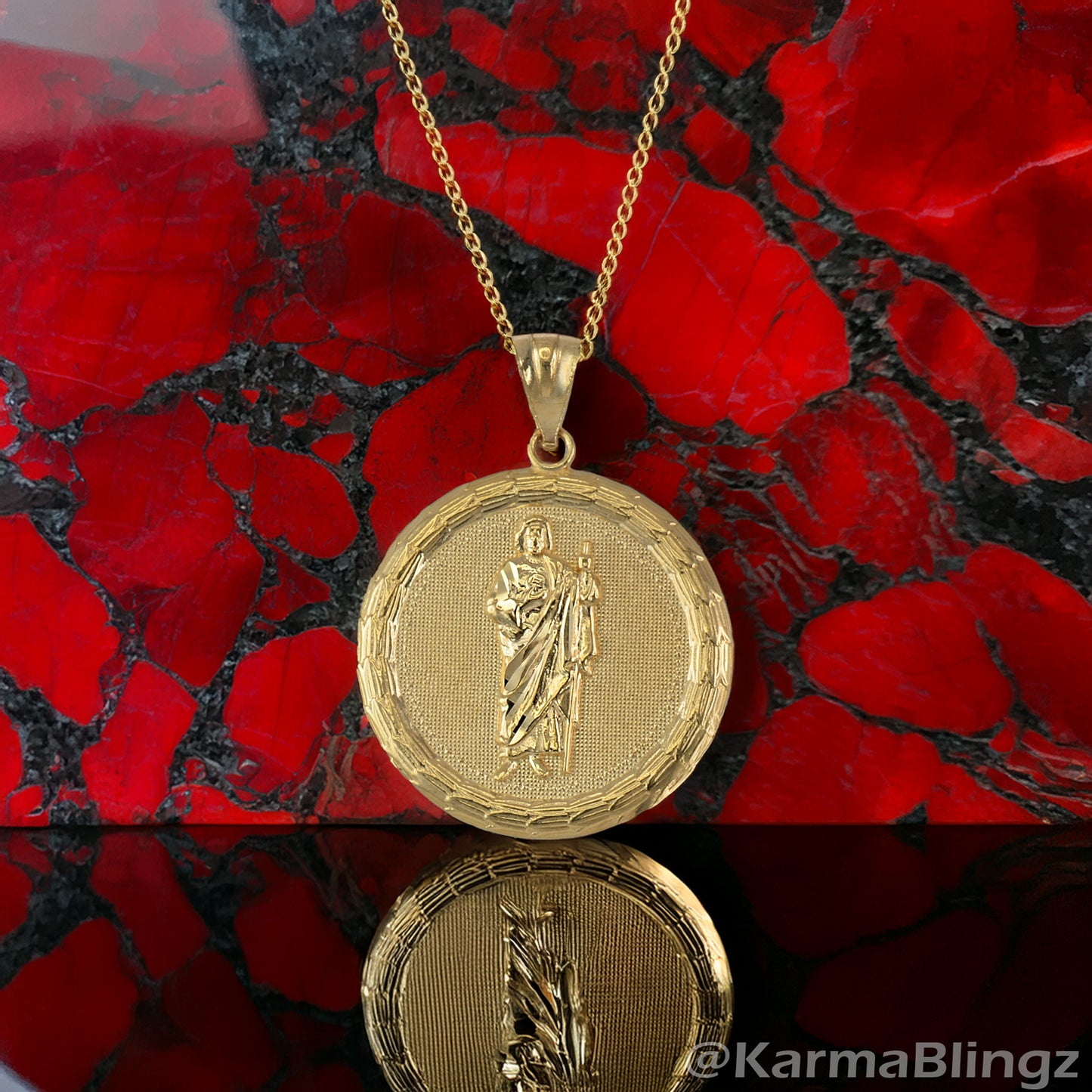 Gold Saint Jude Medallion Pendant Necklace in 10K or 14K, Yellow, White, Rose, 2-Tone