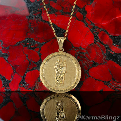 Gold Saint Jude Medallion Pendant Necklace in 10K or 14K, Yellow, White, Rose, 2-Tone