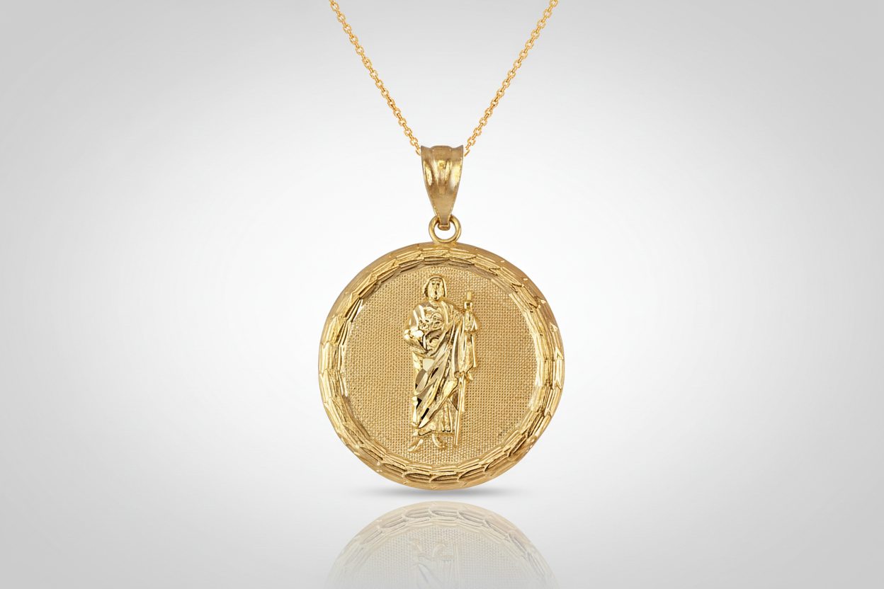 Gold Saint Jude Medallion Pendant Necklace in 10K or 14K, Yellow, White, Rose, 2-Tone