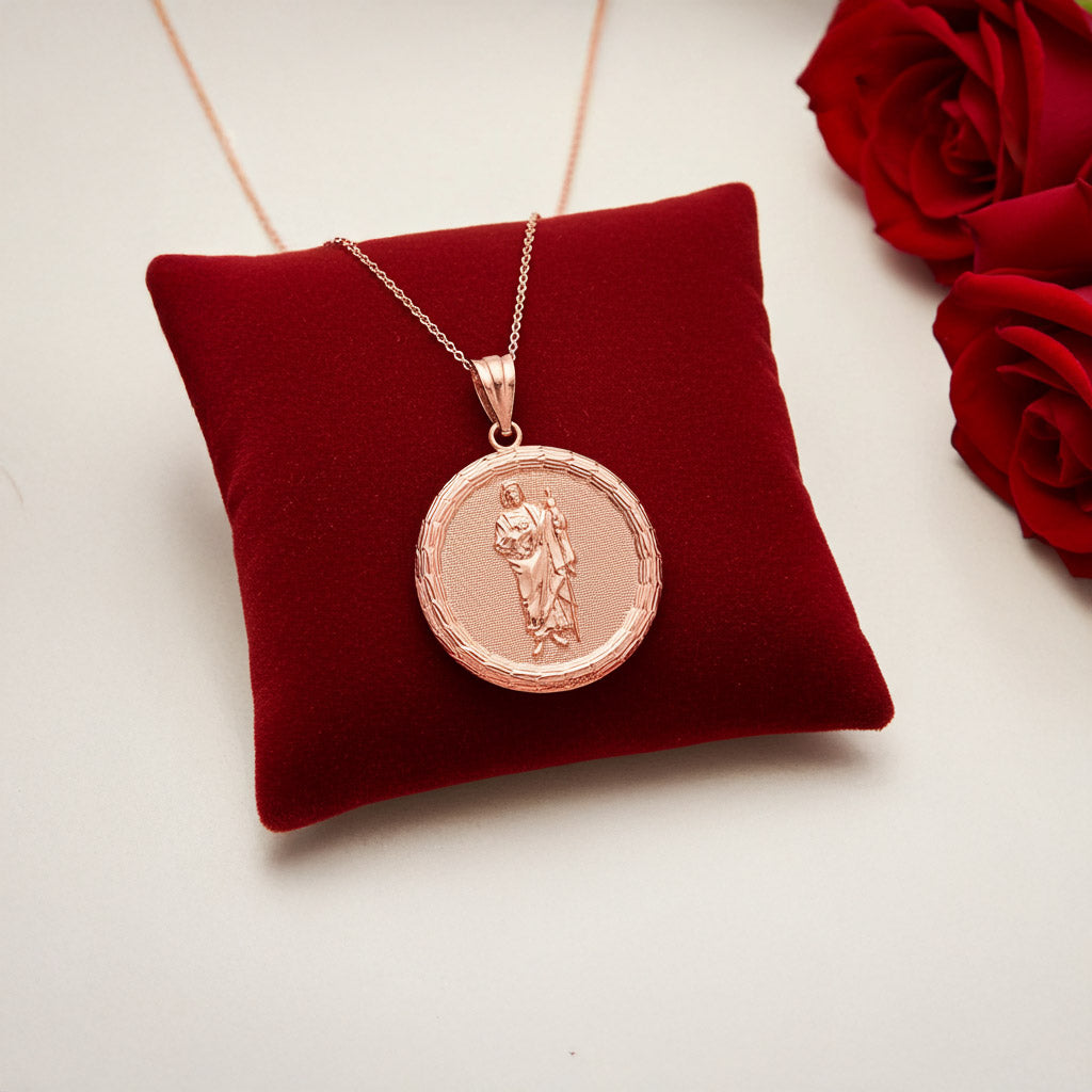 Gold Saint Jude Medallion Pendant Necklace in 10K or 14K, Yellow, White, Rose, 2-Tone