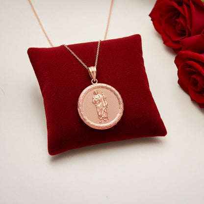 Gold Saint Jude Medallion Pendant Necklace in 10K or 14K, Yellow, White, Rose, 2-Tone
