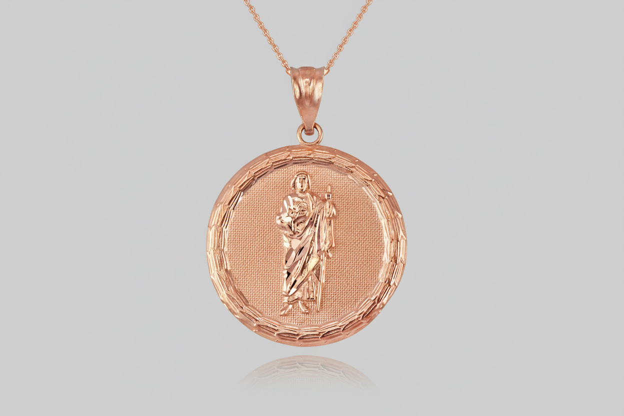 Gold Saint Jude Medallion Pendant Necklace in 10K or 14K, Yellow, White, Rose, 2-Tone