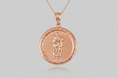 Gold Saint Jude Medallion Pendant Necklace in 10K or 14K, Yellow, White, Rose, 2-Tone