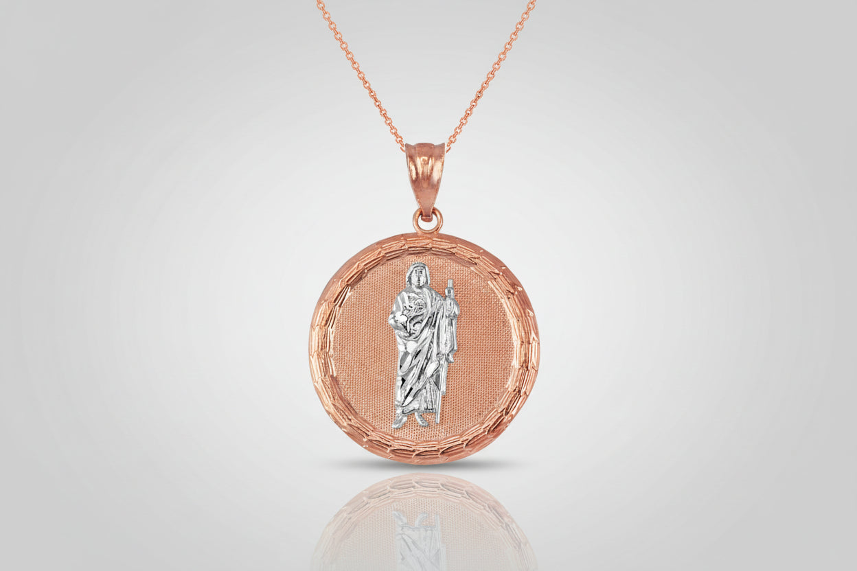 Gold Saint Jude Medallion Pendant Necklace in 10K or 14K, Yellow, White, Rose, 2-Tone