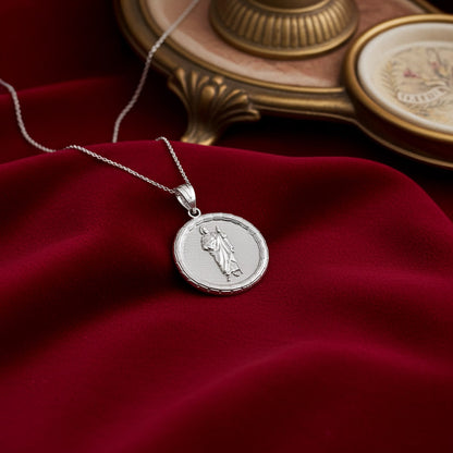 Gold Saint Jude Medallion Pendant Necklace in 10K or 14K, Yellow, White, Rose, 2-Tone