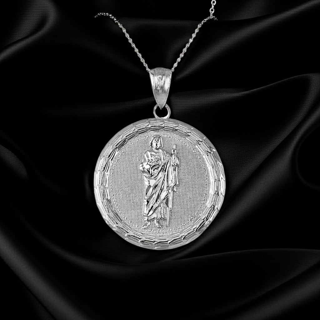 Gold Saint Jude Medallion Pendant Necklace in 10K or 14K, Yellow, White, Rose, 2-Tone