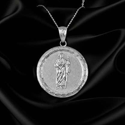 Gold Saint Jude Medallion Pendant Necklace in 10K or 14K, Yellow, White, Rose, 2-Tone