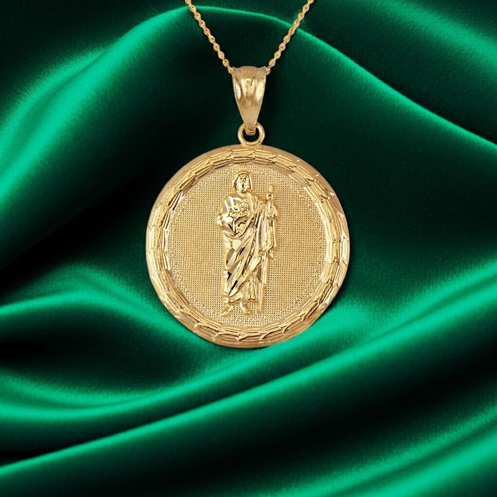 Gold Saint Jude Medallion Pendant Necklace in 10K or 14K, Yellow, White, Rose, 2-Tone