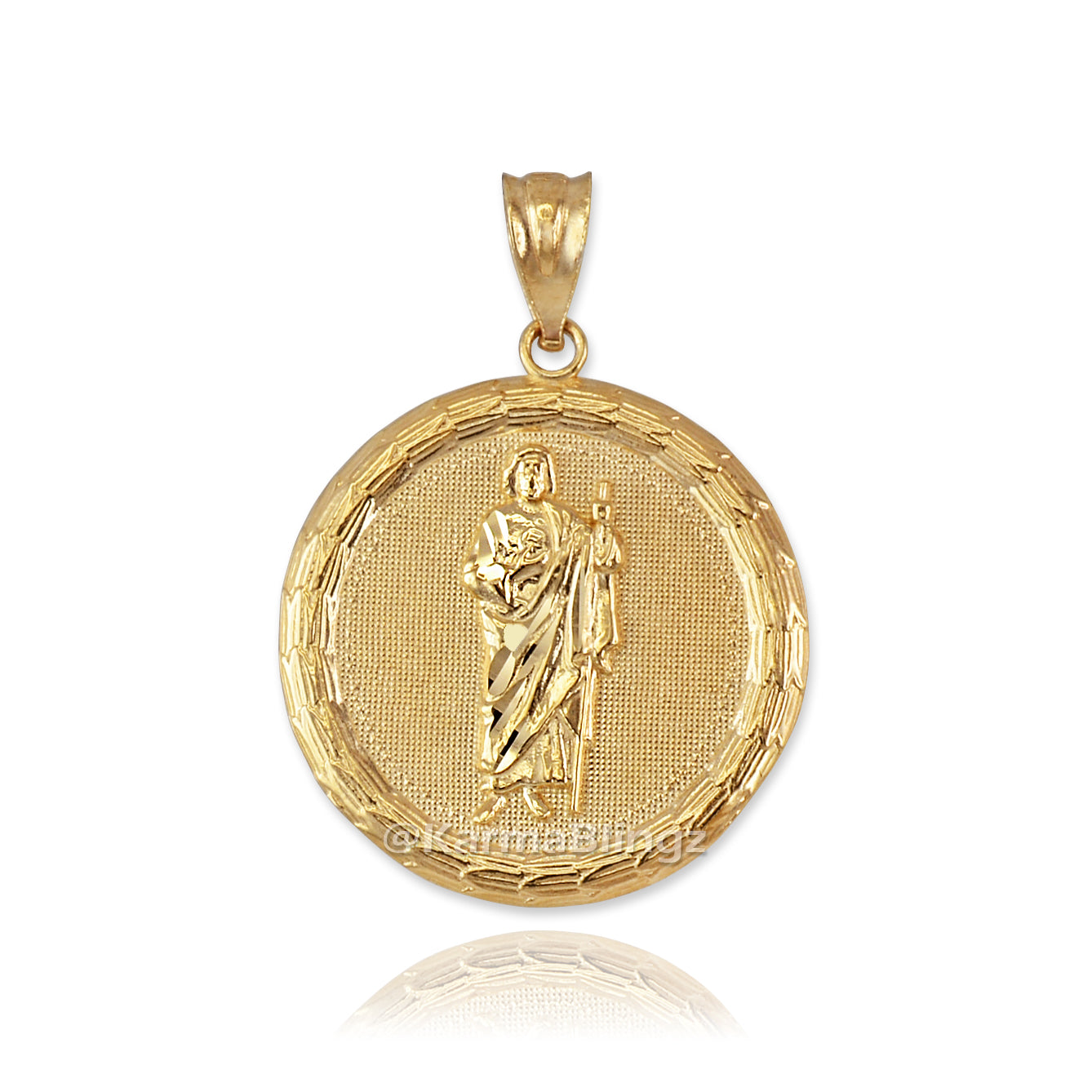 Gold Saint Jude Medallion Pendant Necklace in 10K or 14K, Yellow, White, Rose, 2-Tone