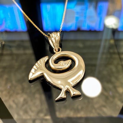 Gold Sankofa Bird Pendant Necklace West African Adinkra Symbol Charm Yellow, White, Rose Gold 10K 14K