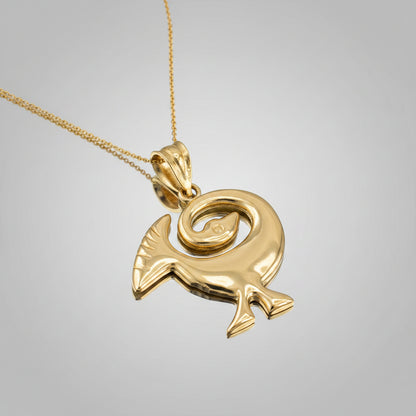 Gold Sankofa Bird Pendant Necklace West African Adinkra Symbol Charm Yellow, White, Rose Gold 10K 14K