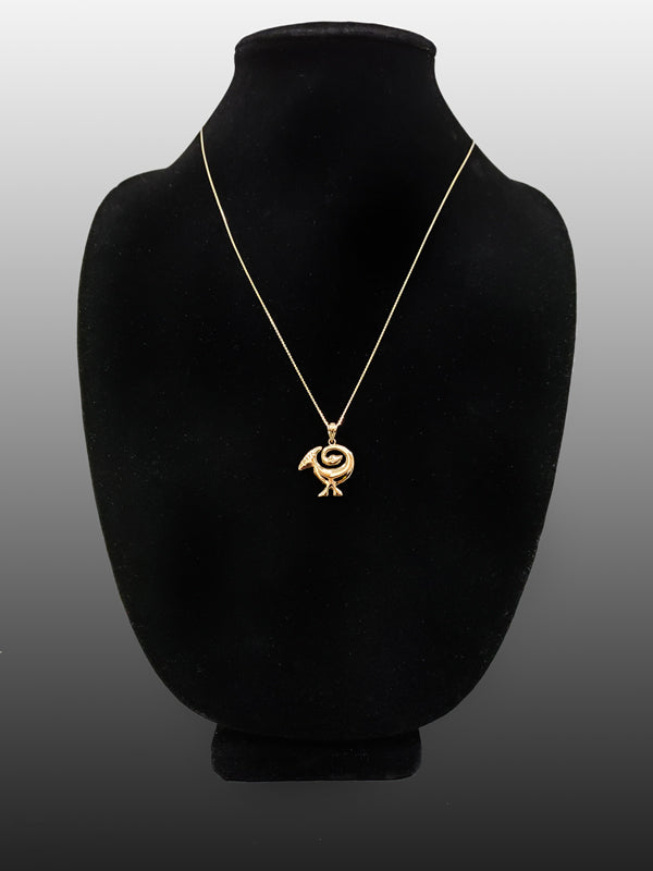 Gold Sankofa Bird Pendant Necklace West African Adinkra Symbol Charm Yellow, White, Rose Gold 10K 14K