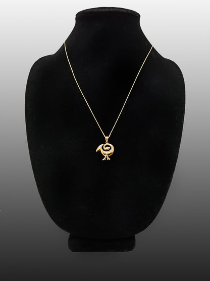 Gold Sankofa Bird Pendant Necklace West African Adinkra Symbol Charm Yellow, White, Rose Gold 10K 14K