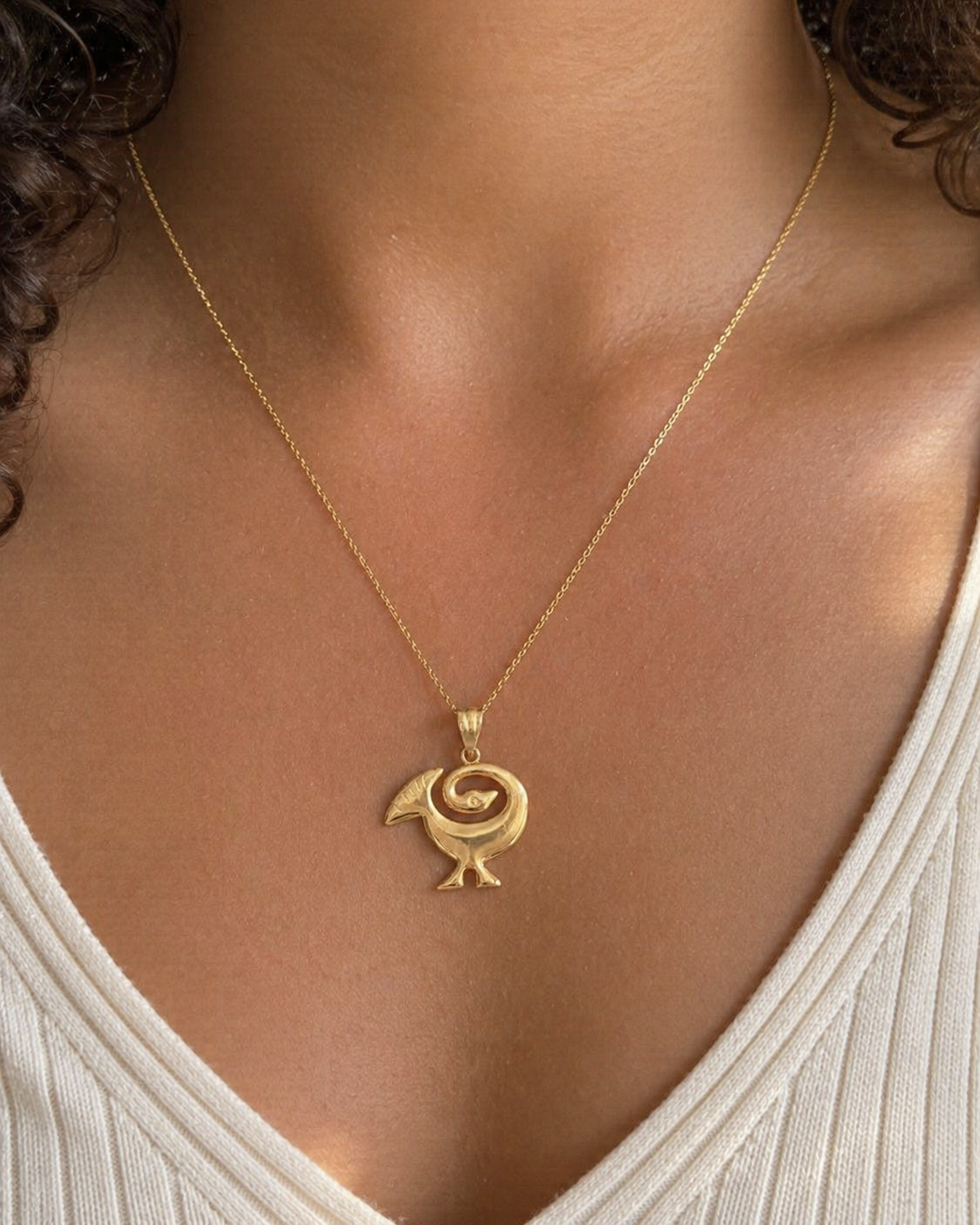 Gold Sankofa Bird Pendant Necklace West African Adinkra Symbol Charm Yellow, White, Rose Gold 10K 14K