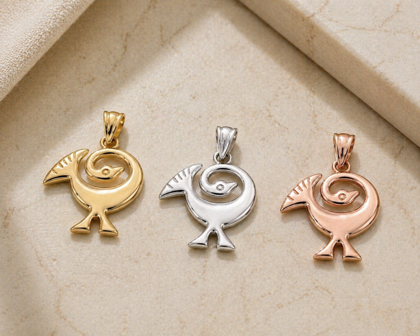 Gold Sankofa Bird Pendant Necklace West African Adinkra Symbol Charm Yellow, White, Rose Gold 10K 14K